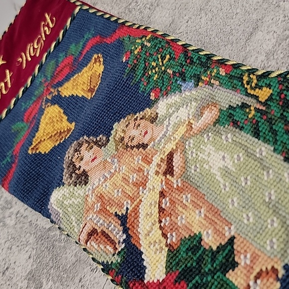 Vintage Needlepoint Christmas Stocking Angels Silent Night - Picture 3 of 4